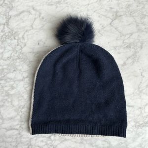Autumn Cashmere Gray/Navy Beanie (100% cashmere)